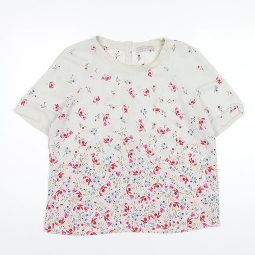 Per Una Womens Grey Floral Polyester Basic T-Shirt Size 14 Round Neck