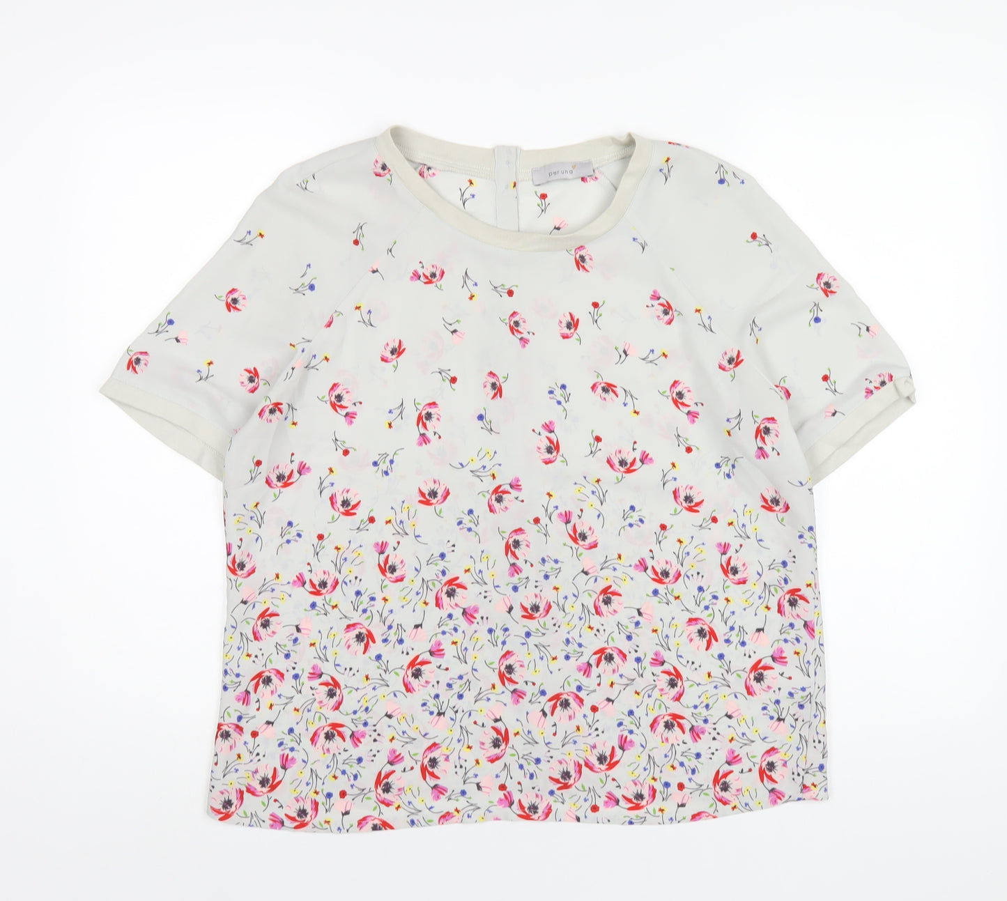 Per Una Womens Grey Floral Polyester Basic T-Shirt Size 14 Round Neck