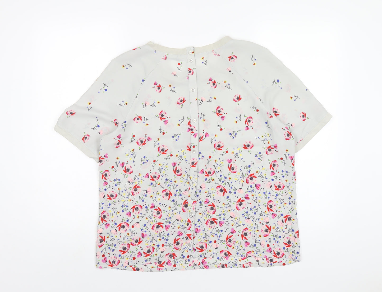 Per Una Womens Grey Floral Polyester Basic T-Shirt Size 14 Round Neck