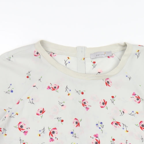 Per Una Womens Grey Floral Polyester Basic T-Shirt Size 14 Round Neck