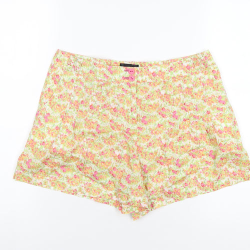 Topshop Womens Multicoloured Floral Cotton Basic Shorts Size 12 Regular Zip