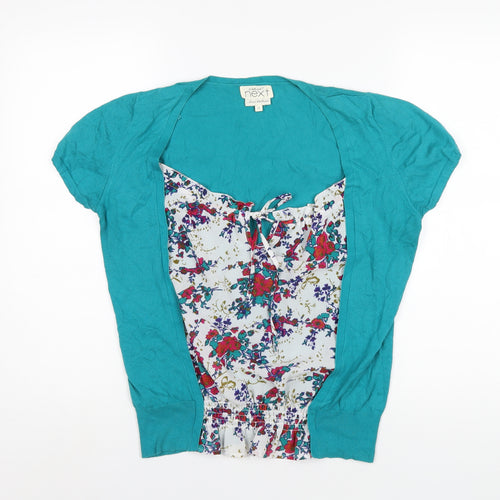 NEXT Womens Multicoloured Floral Cotton Basic T-Shirt Size 12 Scoop Neck