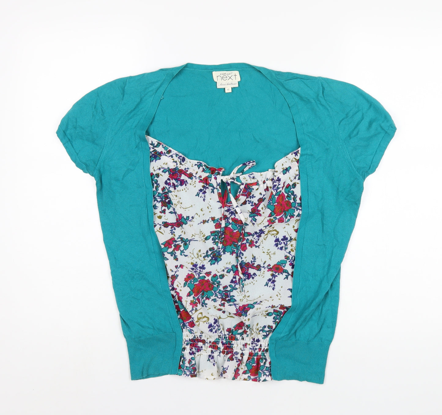NEXT Womens Multicoloured Floral Cotton Basic T-Shirt Size 12 Scoop Neck
