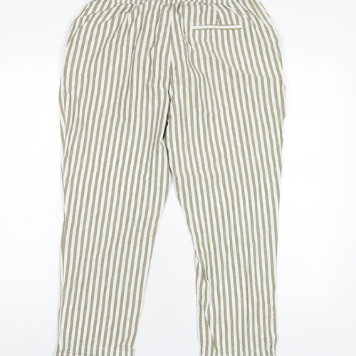 Zara Womens Green Striped Cotton Trousers Size M L25 in Regular Drawstring