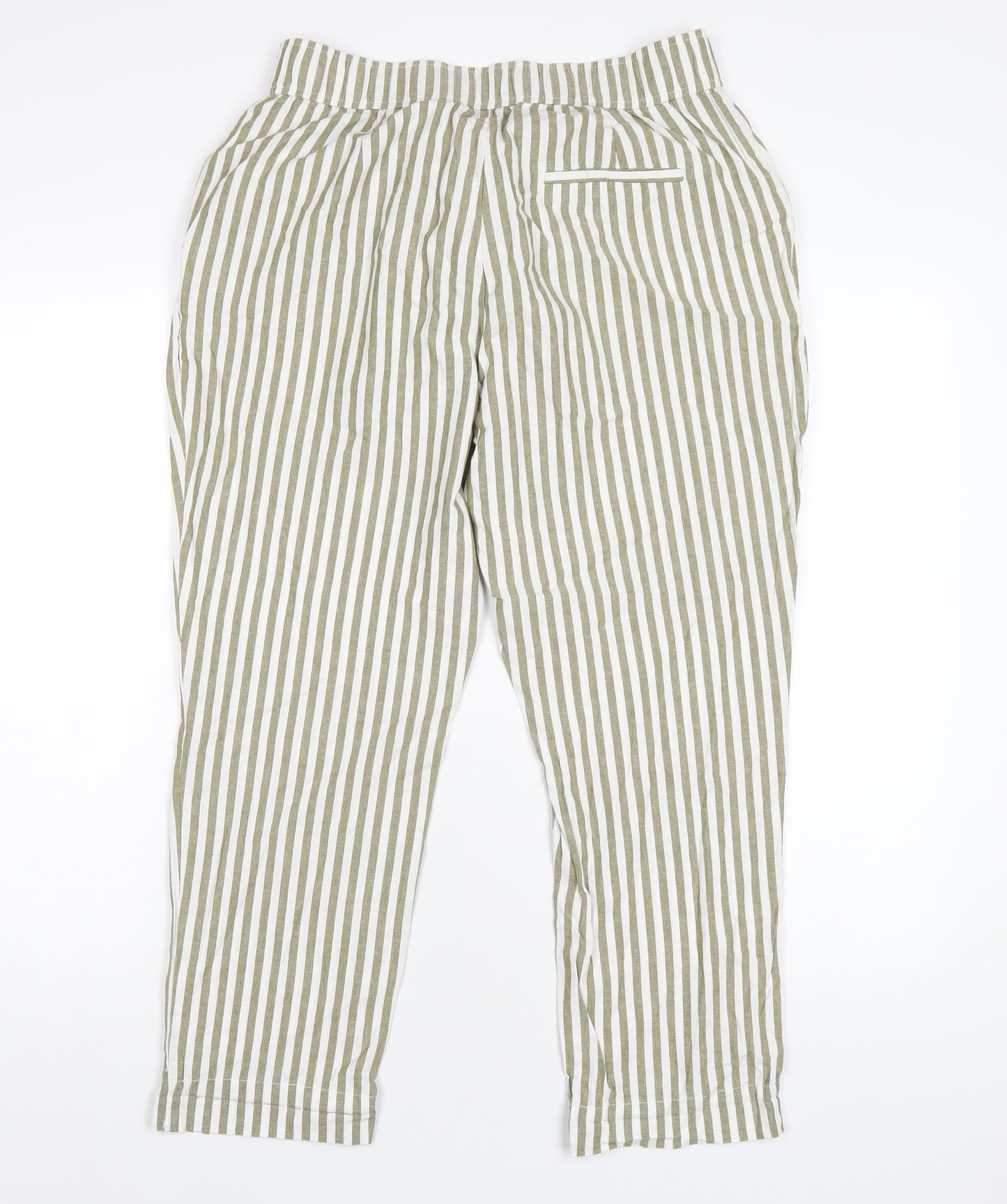 Zara Womens Green Striped Cotton Trousers Size M L25 in Regular Drawstring