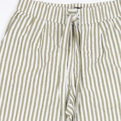 Zara Womens Green Striped Cotton Trousers Size M L25 in Regular Drawstring