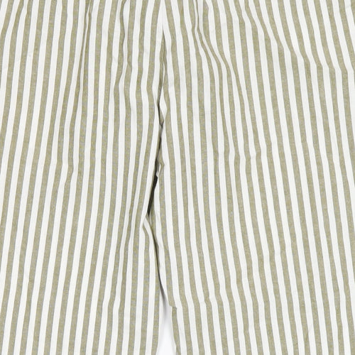 Zara Womens Green Striped Cotton Trousers Size M L25 in Regular Drawstring