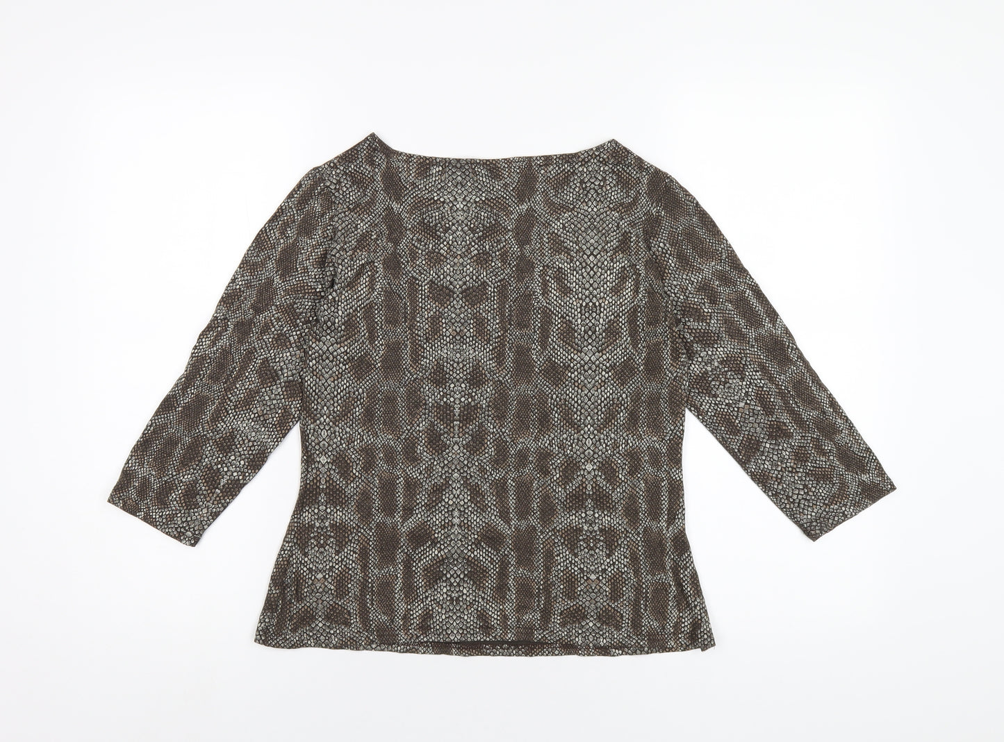 Reflections Womens Brown Animal Print Viscose Basic T-Shirt Size M Round Neck - Snake Print
