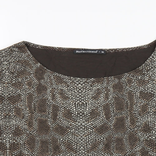 Reflections Womens Brown Animal Print Viscose Basic T-Shirt Size M Round Neck - Snake Print