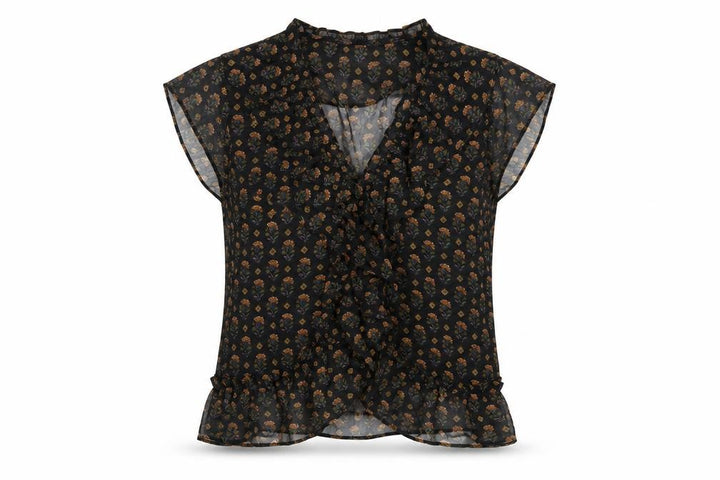 Mango Womens Black Floral Polyester Basic Blouse Size M V-Neck