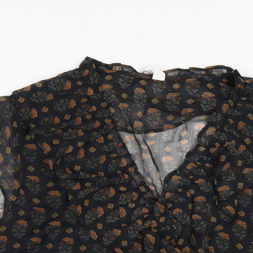 Mango Womens Black Floral Polyester Basic Blouse Size M V-Neck
