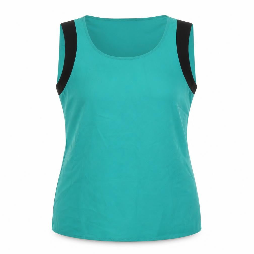 Front view of Marks & Spencer women’s green polyester basic tank, size UK 12, round neck
