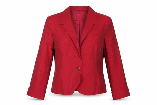 Front view of Country Casuals women’s red jacket blazer, size UK 14, button - vintage