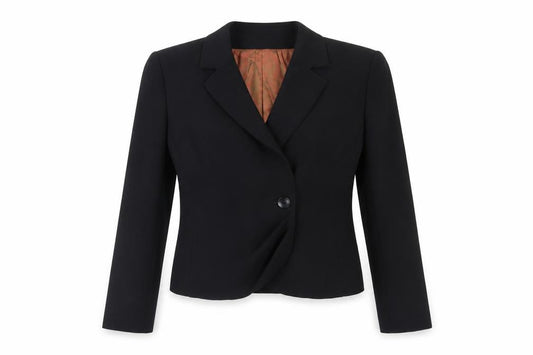 Front view of Patrick Mendes women’s black jacket blazer, size M, button