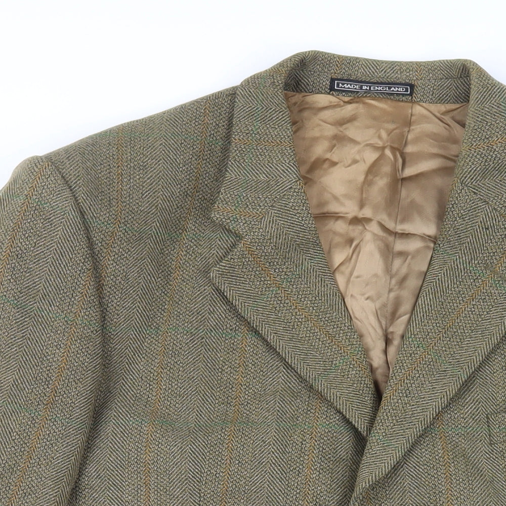 John G Hardy Mens Green Herringbone Jacket Blazer Size L Button - Vintage