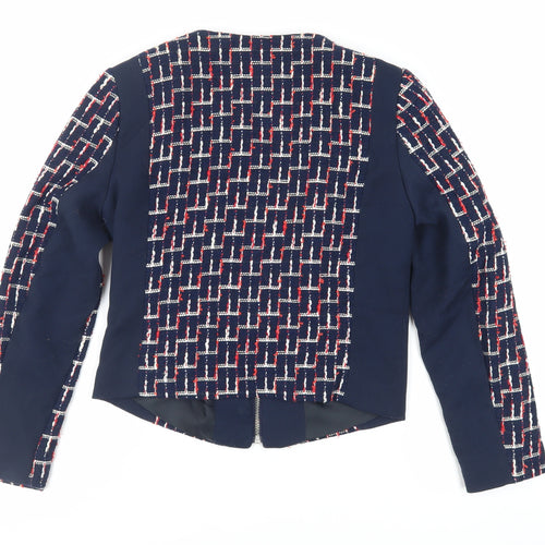 H&M Womens Blue Geometric Jacket Blazer Size 8 Zip
