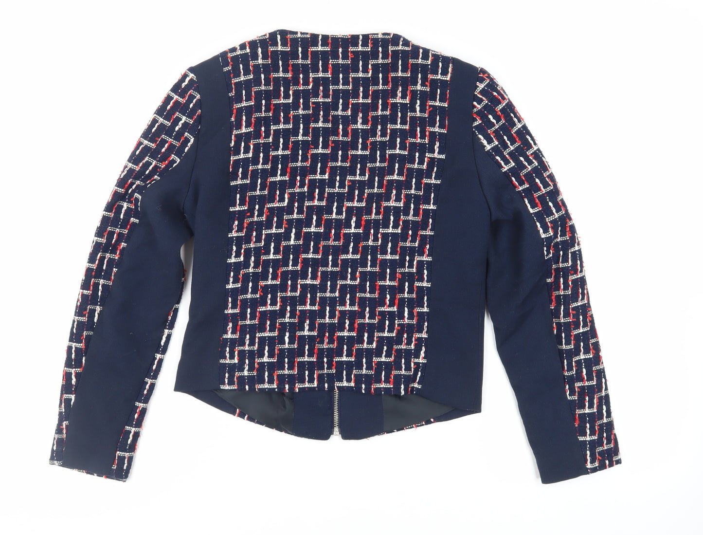 H&M Womens Blue Geometric Jacket Blazer Size 8 Zip