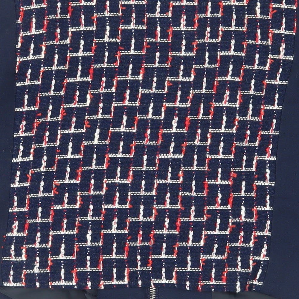 H&M Womens Blue Geometric Jacket Blazer Size 8 Zip