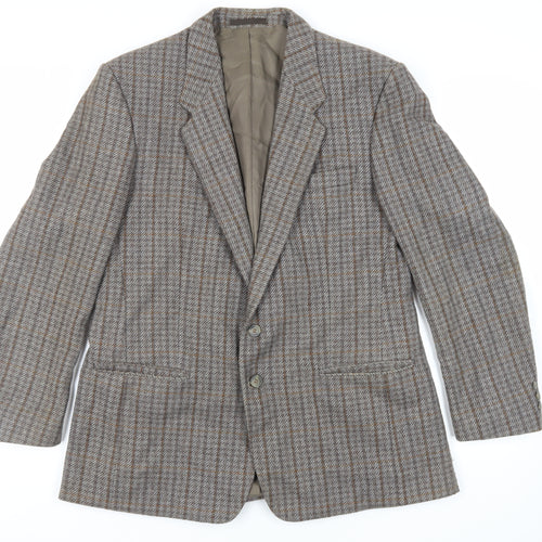 Four Seasons Mens Grey Plaid Jacket Blazer Size 42 Button - Vintage