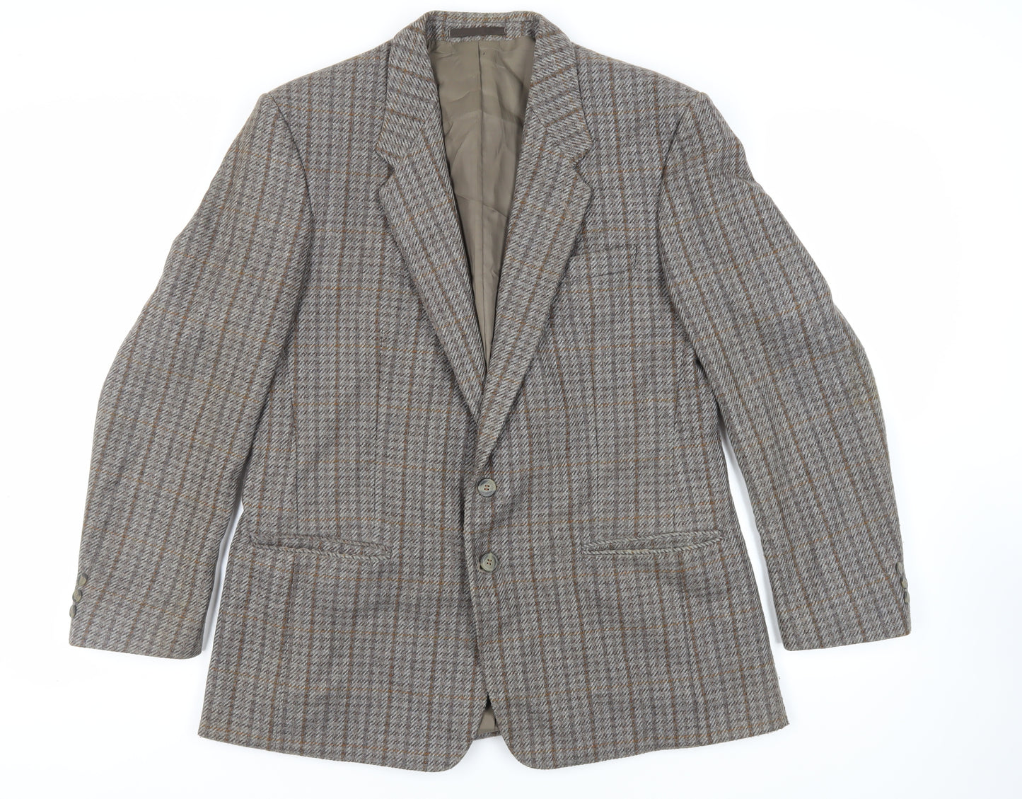 Four Seasons Mens Grey Plaid Jacket Blazer Size 42 Button - Vintage
