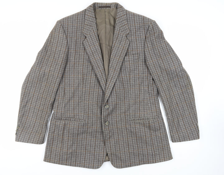 Four Seasons Mens Grey Plaid Jacket Blazer Size 42 Button - Vintage