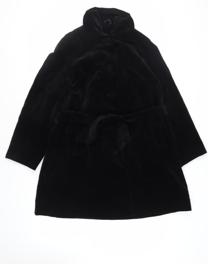 BJHS Womens Black Overcoat Coat Size 10 Button - Belted