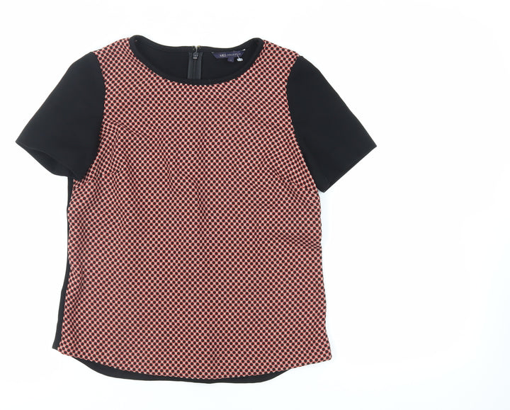 Marks and Spencer Womens Red Geometric Polyester Basic Blouse Size 10 Round Neck