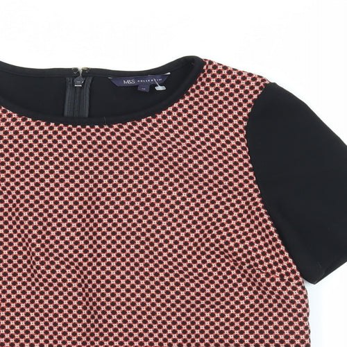Marks and Spencer Womens Red Geometric Polyester Basic Blouse Size 10 Round Neck