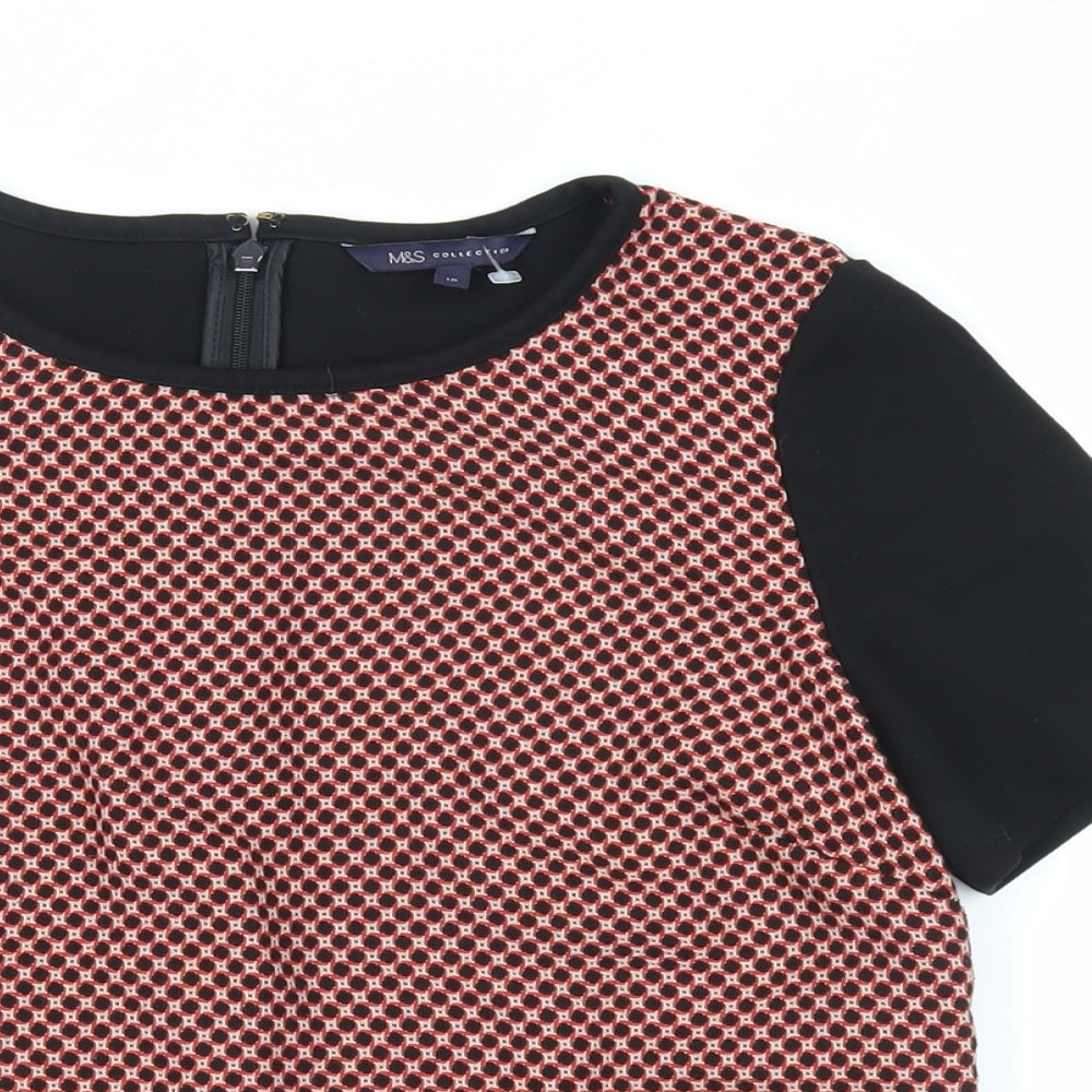 Marks and Spencer Womens Red Geometric Polyester Basic Blouse Size 10 Round Neck