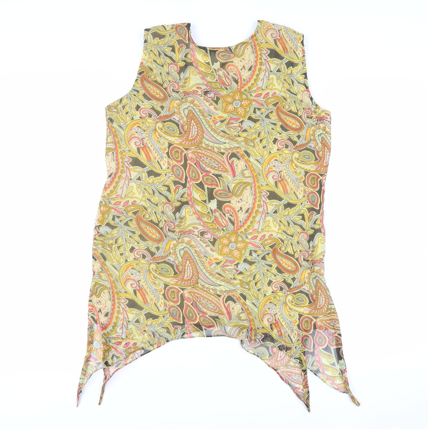 Ark Womens Yellow Paisley Polyester Basic Blouse Size L Round Neck - Embellished Neckline