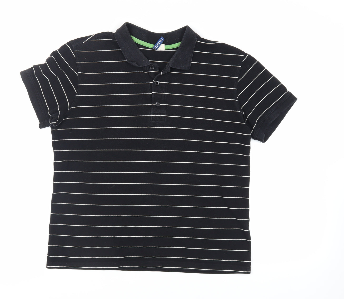 Divided by H&M Womens Black Striped Cotton Basic Polo Size L Collared