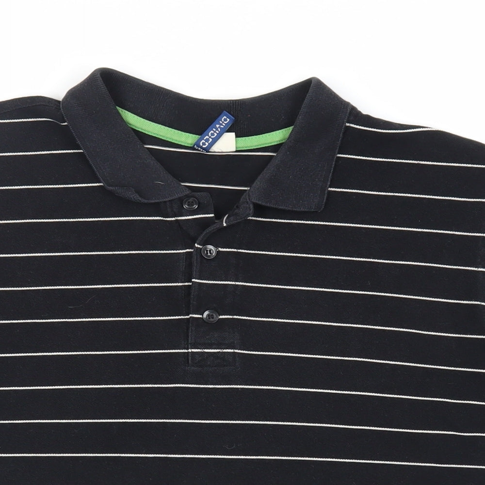 Divided by H&M Womens Black Striped Cotton Basic Polo Size L Collared