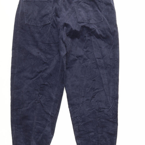 Per Una Womens Blue Cotton Trousers Size 16 L26 in Regular Zip - Short Length