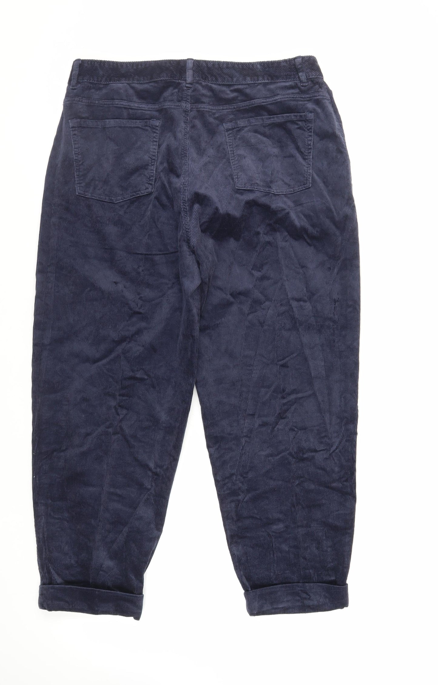 Per Una Womens Blue Cotton Trousers Size 16 L26 in Regular Zip - Short Length