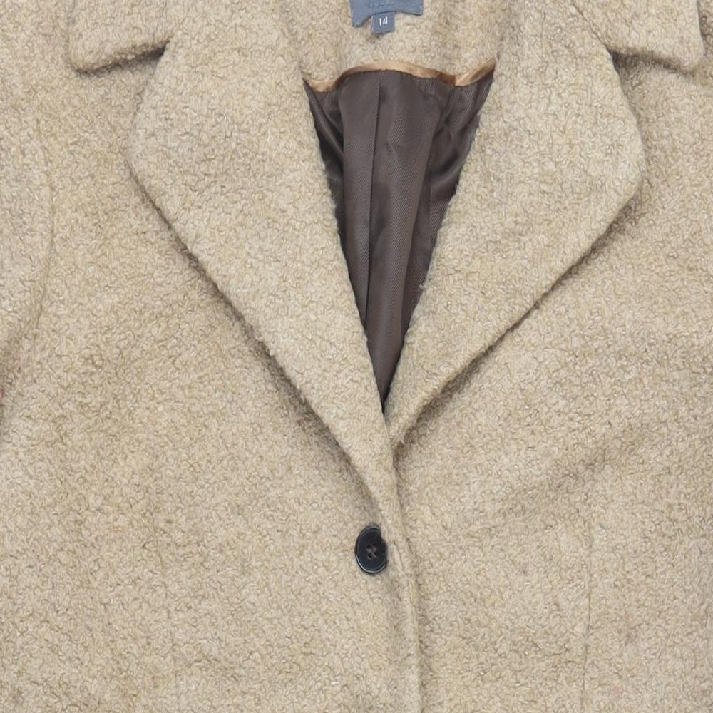 NEXT Womens Beige Overcoat Coat Size 14 Button