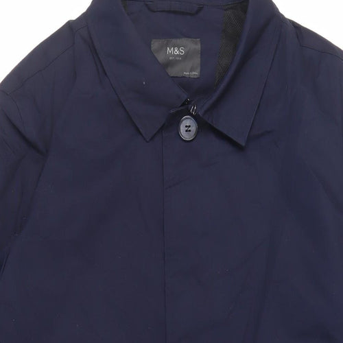 Marks and Spencer Mens Blue Overcoat Coat Size L Button