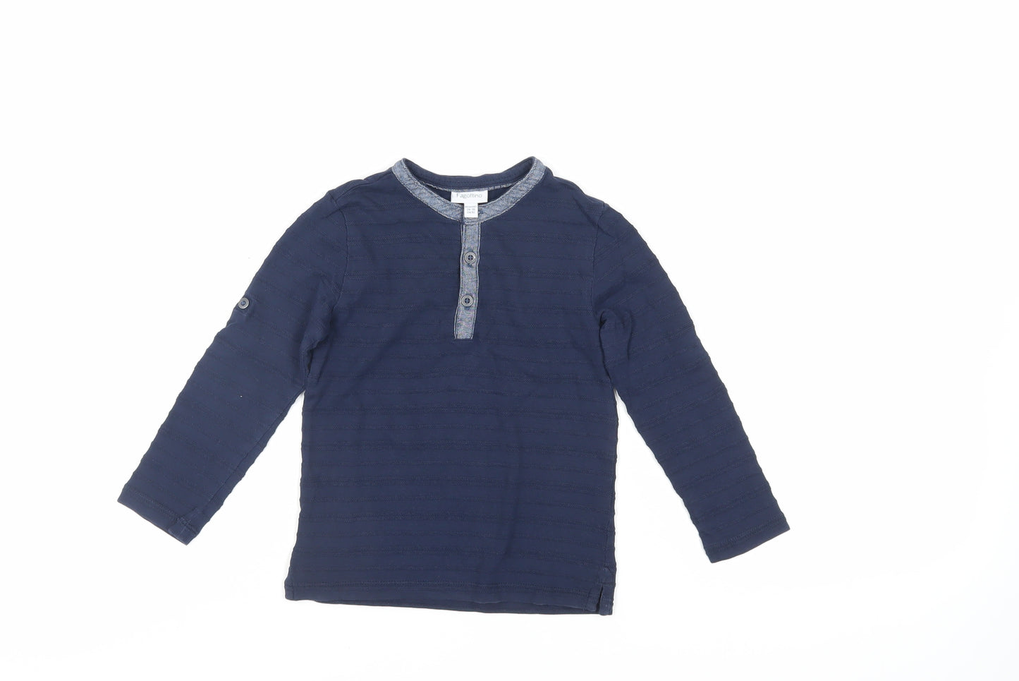 Fagottino Boys Blue Cotton Pullover T-Shirt Size 2 Years Crew Neck Pullover