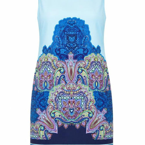 Be Beau Womens Blue Paisley Cotton Shift Size 16 Boat Neck Zip - Lined