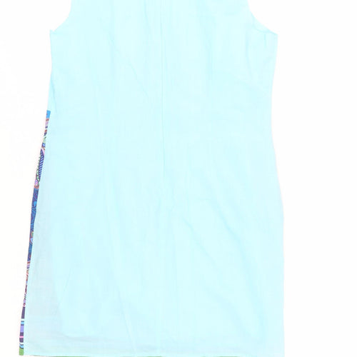 Be Beau Womens Blue Paisley Cotton Shift Size 16 Boat Neck Zip - Lined