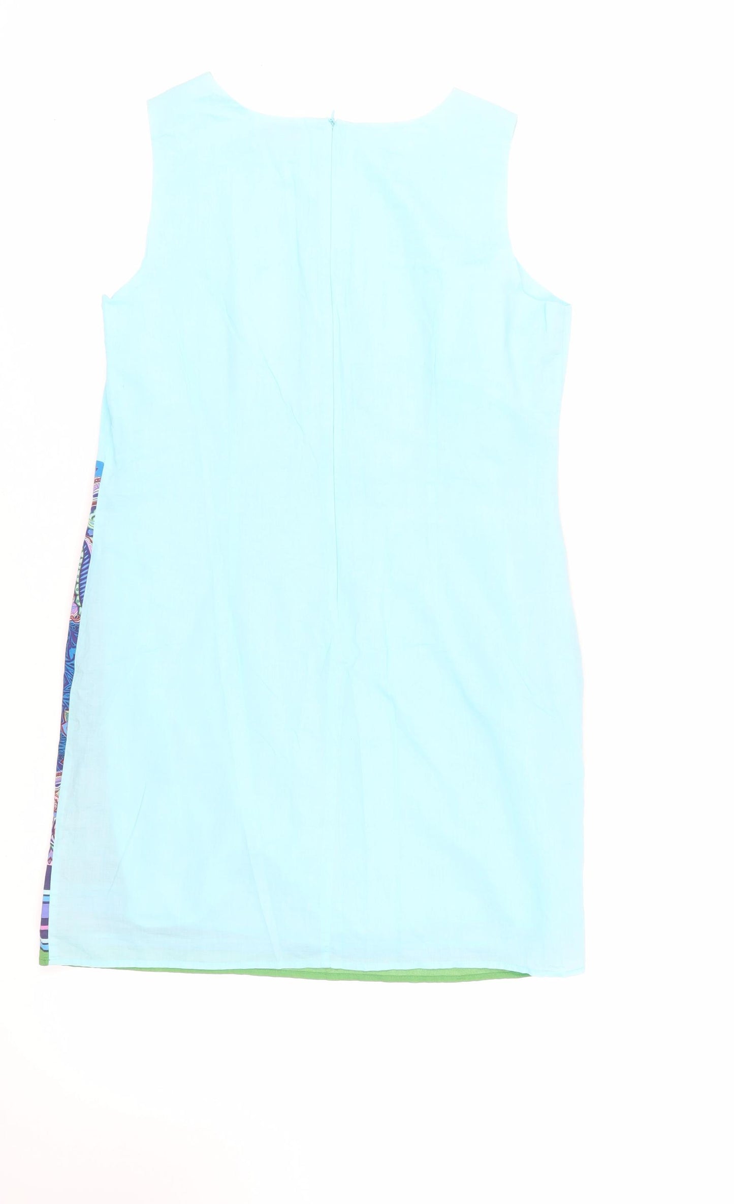Be Beau Womens Blue Paisley Cotton Shift Size 16 Boat Neck Zip - Lined