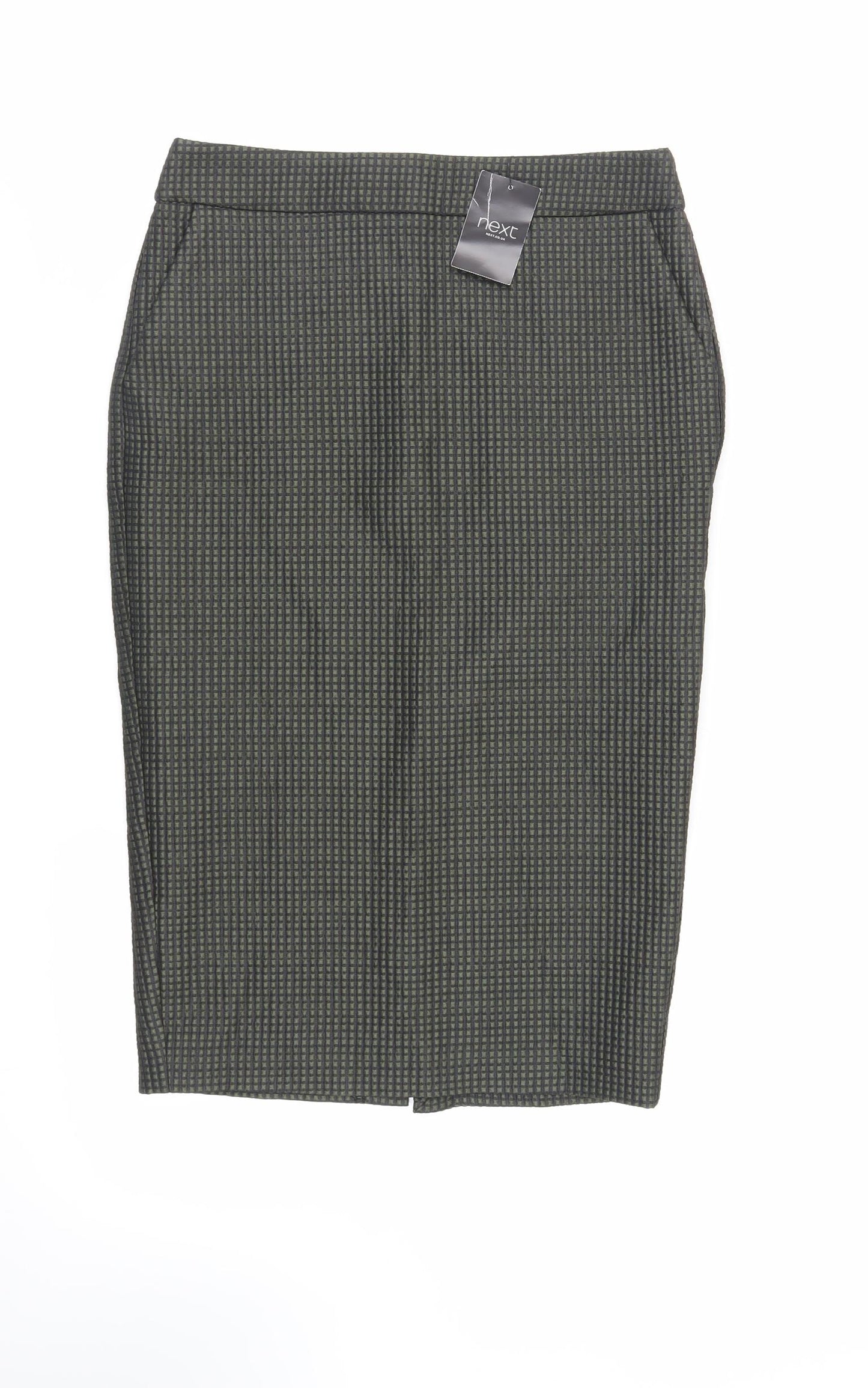 NEXT Womens Green Geometric Polyester Straight & Pencil Skirt Size 8 Zip - Pockets