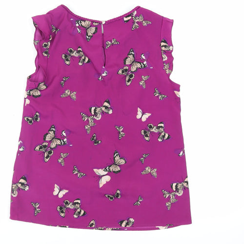 Oasis Womens Purple Geometric Polyester Basic Blouse Size 10 Round Neck - Butterfly Pattern