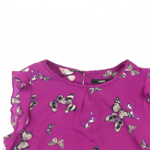 Oasis Womens Purple Geometric Polyester Basic Blouse Size 10 Round Neck - Butterfly Pattern