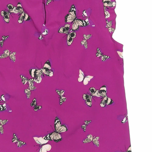 Oasis Womens Purple Geometric Polyester Basic Blouse Size 10 Round Neck - Butterfly Pattern