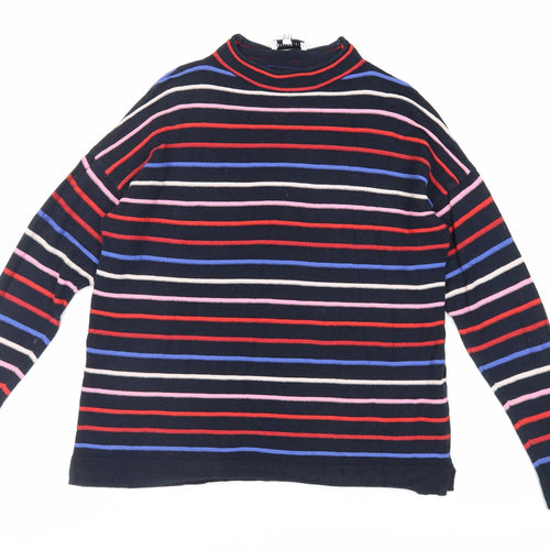 Warehouse Womens Blue Mock Neck Striped Cotton Pullover Jumper Size 8