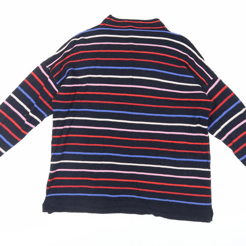 Warehouse Womens Blue Mock Neck Striped Cotton Pullover Jumper Size 8