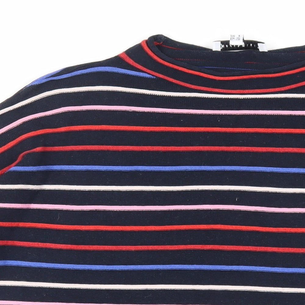 Warehouse Womens Blue Mock Neck Striped Cotton Pullover Jumper Size 8