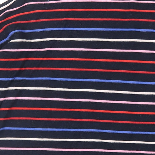 Warehouse Womens Blue Mock Neck Striped Cotton Pullover Jumper Size 8