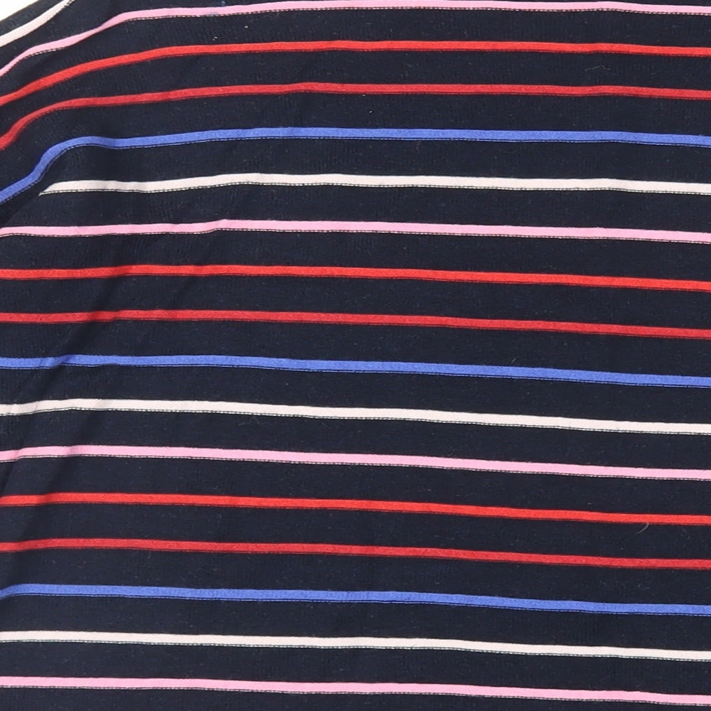 Warehouse Womens Blue Mock Neck Striped Cotton Pullover Jumper Size 8