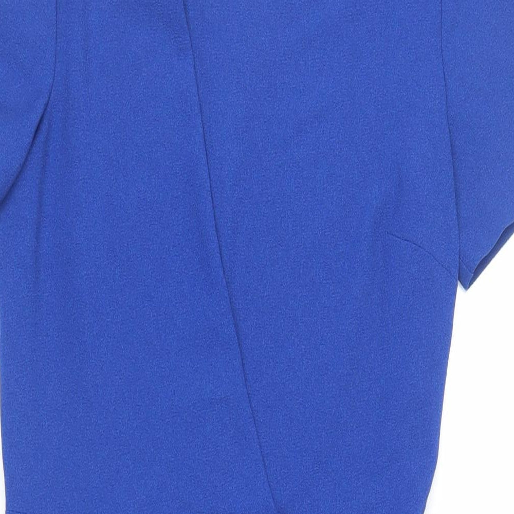 Warehouse Womens Blue Polyester Pencil Dress Size 8 Round Neck Zip